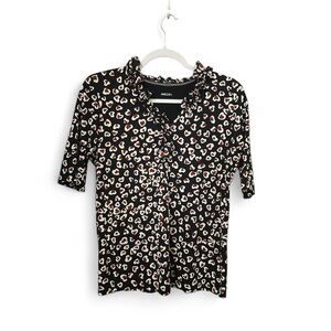 Marc Cain Heart Print Ruffle Neckline Blouse